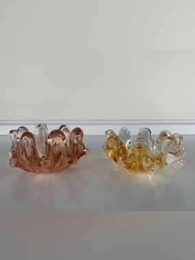 Murano Glass Pink and Amber Bomboniere / Trinket Dishes